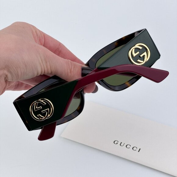 Gucci GG1664S 002 BRAND NEW Sunglasses Havana Red Green Rectangle Unisex - Picture 3 of 10